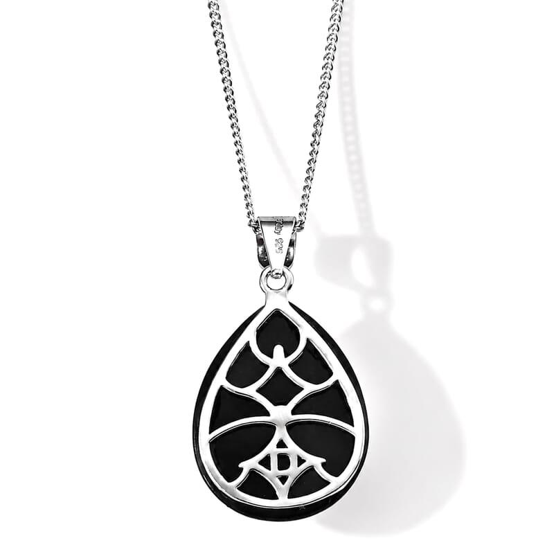 D'Joy Moissanite and Black Jade (D) 8.60 ctw Pendant Necklace in Rhodium Over Sterling Silver 18 Inches