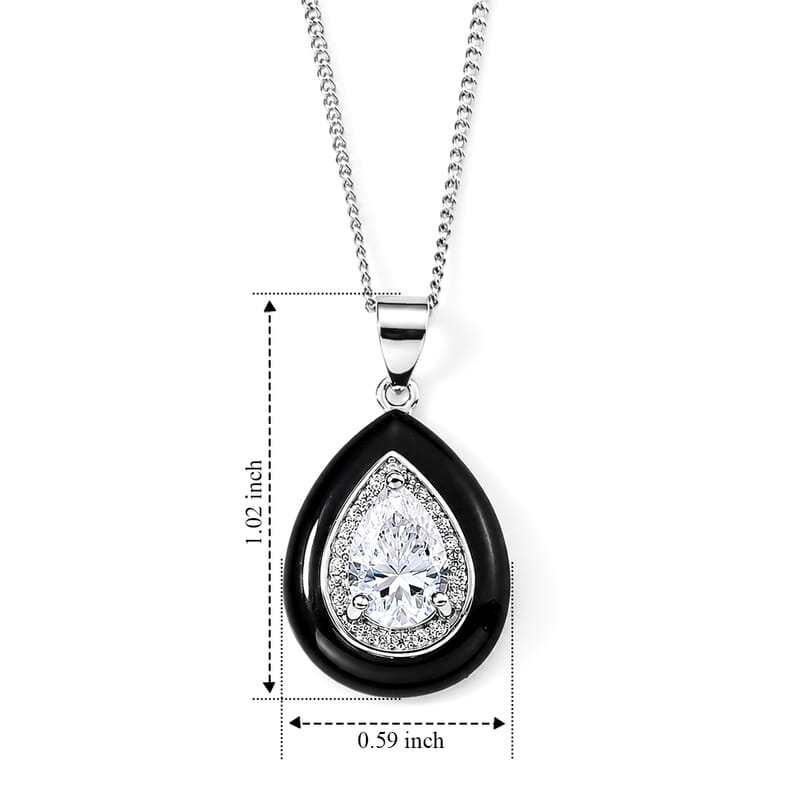 D'Joy Moissanite and Black Jade (D) 8.60 ctw Pendant Necklace in Rhodium Over Sterling Silver 18 Inches