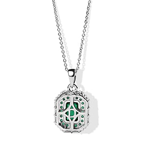 D'Joy Premium Kagem Zambian Emerald and Moissanite 1.65 ctw Royal Glow Pendant Necklace in Rhodium Over Sterling Silver 18 Inches