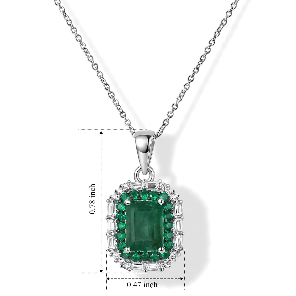 D'Joy Premium Kagem Zambian Emerald and Moissanite 1.65 ctw Royal Glow Pendant Necklace in Rhodium Over Sterling Silver 18 Inches image number 3