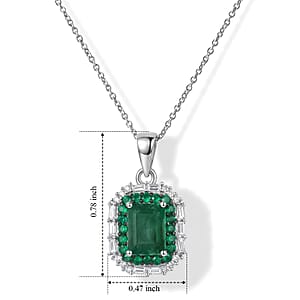 D'Joy Premium Kagem Zambian Emerald and Moissanite 1.65 ctw Royal Glow Pendant Necklace in Rhodium Over Sterling Silver 18 Inches