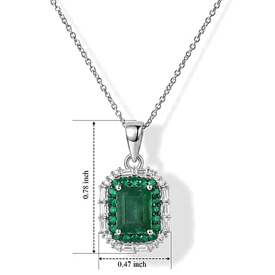 D'Joy Premium Kagem Zambian Emerald and Moissanite 1.65 ctw Royal Glow Pendant Necklace in Rhodium Over Sterling Silver 18 Inches