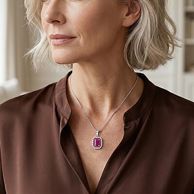 D'Joy Premium Montepuez Ruby and Moissanite 1.70 ctw Royal Glow Pendant Necklace in Rhodium Over Sterling Silver 18 Inches