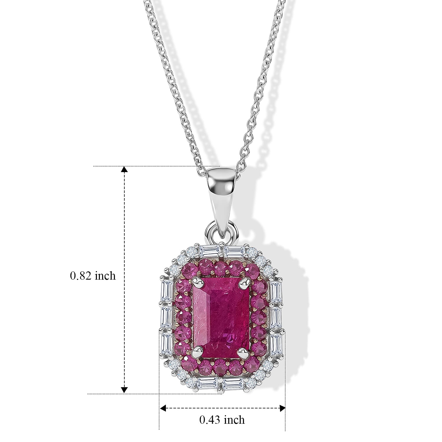 D'Joy Premium Montepuez Ruby and Moissanite 1.70 ctw Royal Glow Pendant Necklace in Rhodium Over Sterling Silver 18 Inches