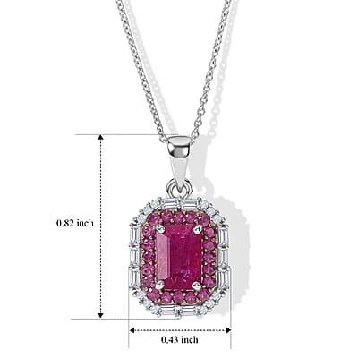 D'Joy Premium Montepuez Ruby and Moissanite 1.70 ctw Royal Glow Pendant Necklace in Rhodium Over Sterling Silver 18 Inches
