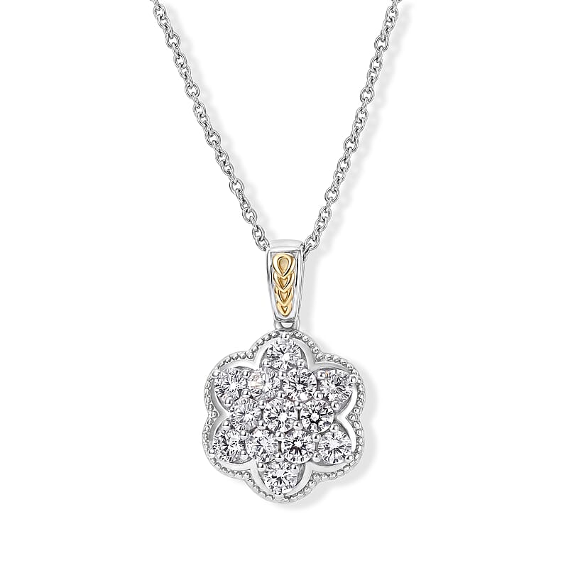EverTrue Simulated Diamond Pendant in 18K YG Plated and Platinum Bond with Stainless Steel Necklace 20 Inches