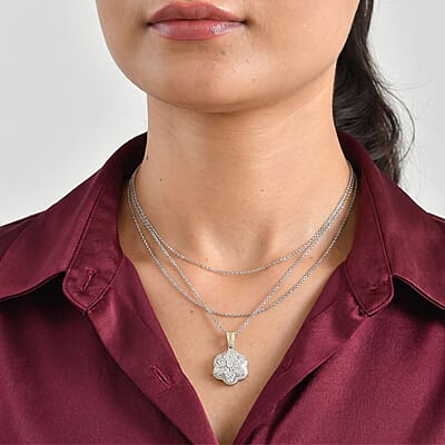 EverTrue Simulated Diamond Pendant in 18K YG Plated and Platinum Bond with Stainless Steel Necklace 20 Inches