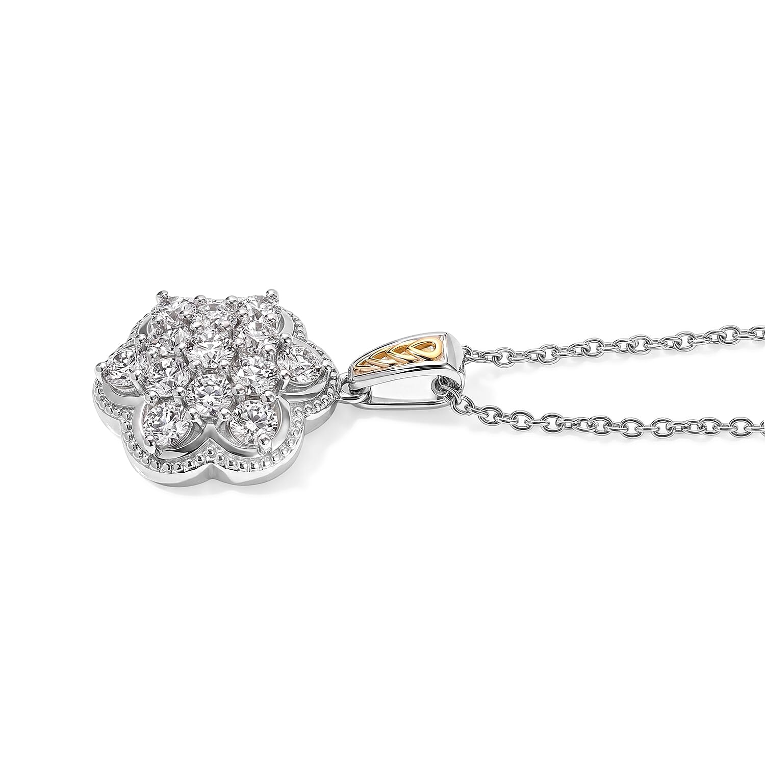 EverTrue Simulated Diamond Pendant in 18K YG Plated and Platinum Bond with Stainless Steel Necklace 20 Inches