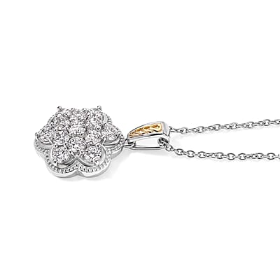 EverTrue Simulated Diamond Pendant in 18K YG Plated and Platinum Bond with Stainless Steel Necklace 20 Inches
