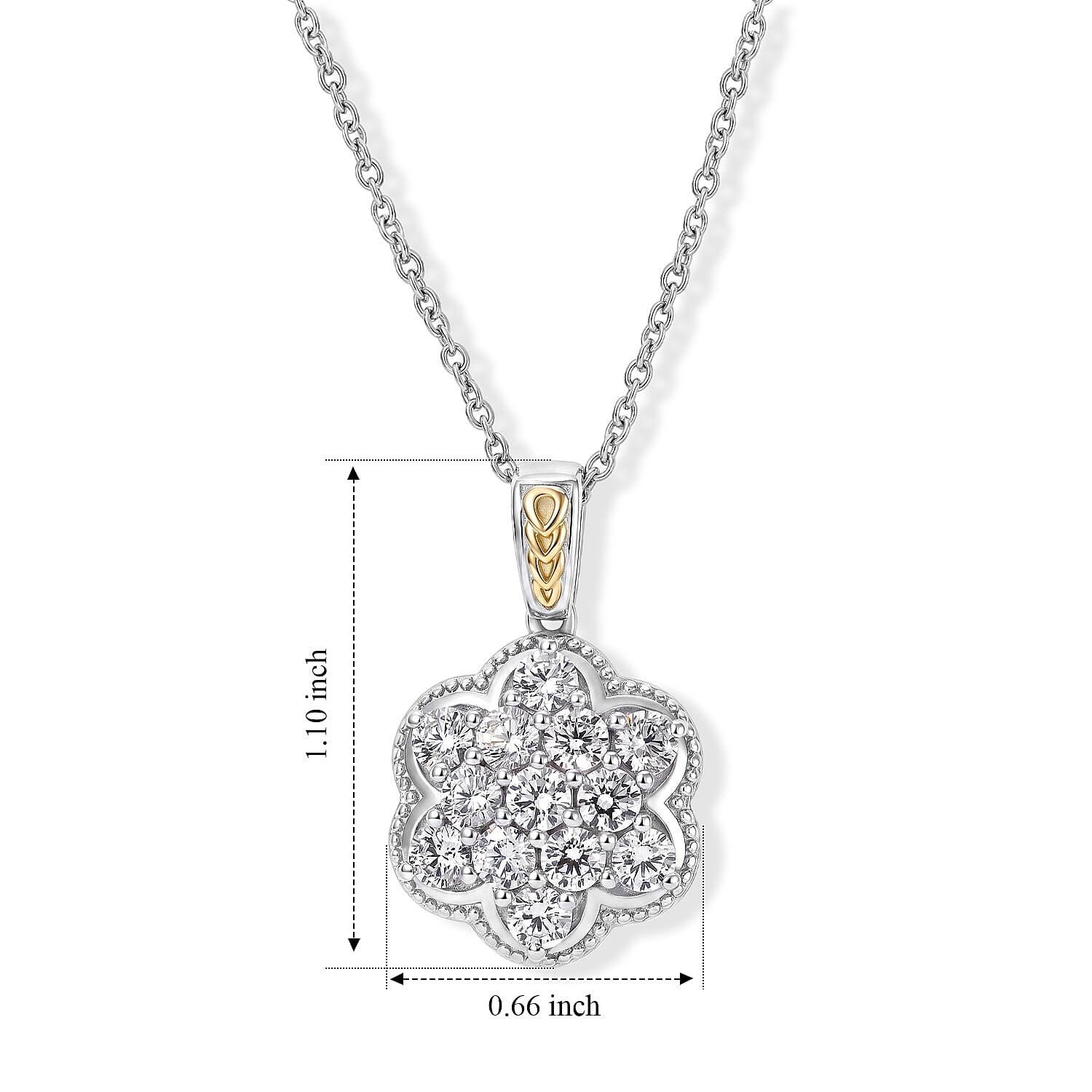 EverTrue Simulated Diamond Pendant in 18K YG Plated and Platinum Bond with Stainless Steel Necklace 20 Inches