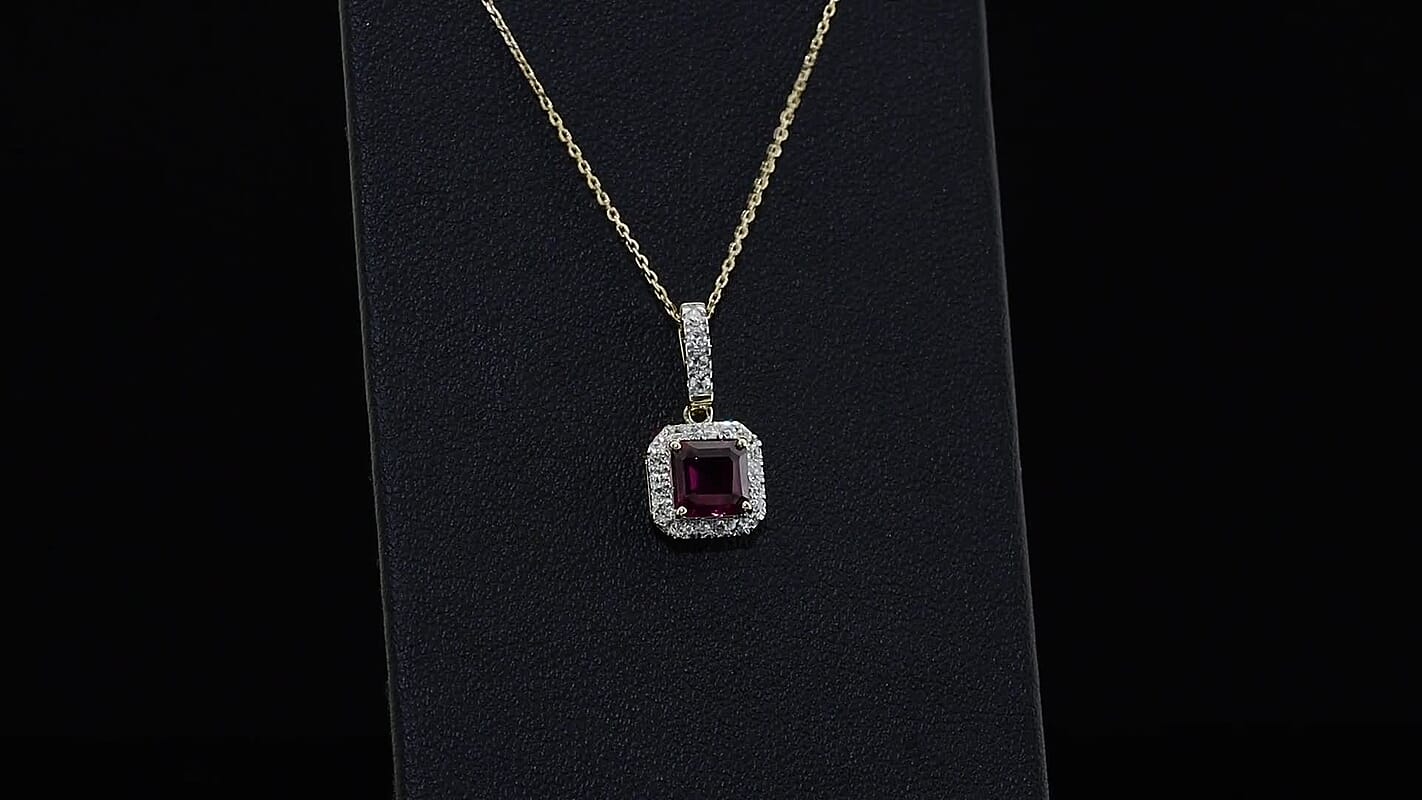 10K Yellow Gold Asscher Cut AAA Radiant Ember Garnet, Luxuriant Lab Grown Diamond (G-H, SI) (0.15 cts) Pendant Necklace (20 Inches) 1.35 ctw