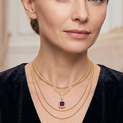 Asscher Cut AAA Radiant Ember Garnet and Luxuriant Lab Grown Diamond G-H SI 1.35 ctw Pendant Necklace in 10K Yellow Gold 20 Inches