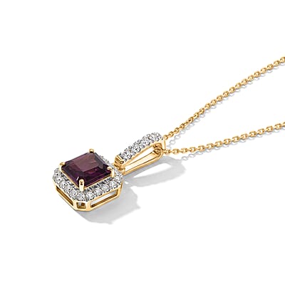 Asscher Cut AAA Radiant Ember Garnet and Luxuriant Lab Grown Diamond G-H SI 1.35 ctw Pendant Necklace in 10K Yellow Gold 20 Inches