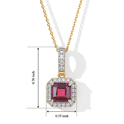 Asscher Cut AAA Radiant Ember Garnet and Luxuriant Lab Grown Diamond G-H SI 1.35 ctw Pendant Necklace in 10K Yellow Gold 20 Inches