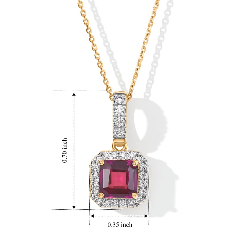 Asscher Cut AAA Radiant Ember Garnet and Luxuriant Lab Grown Diamond G-H SI 1.35 ctw Pendant Necklace in 10K Yellow Gold 20 Inches
