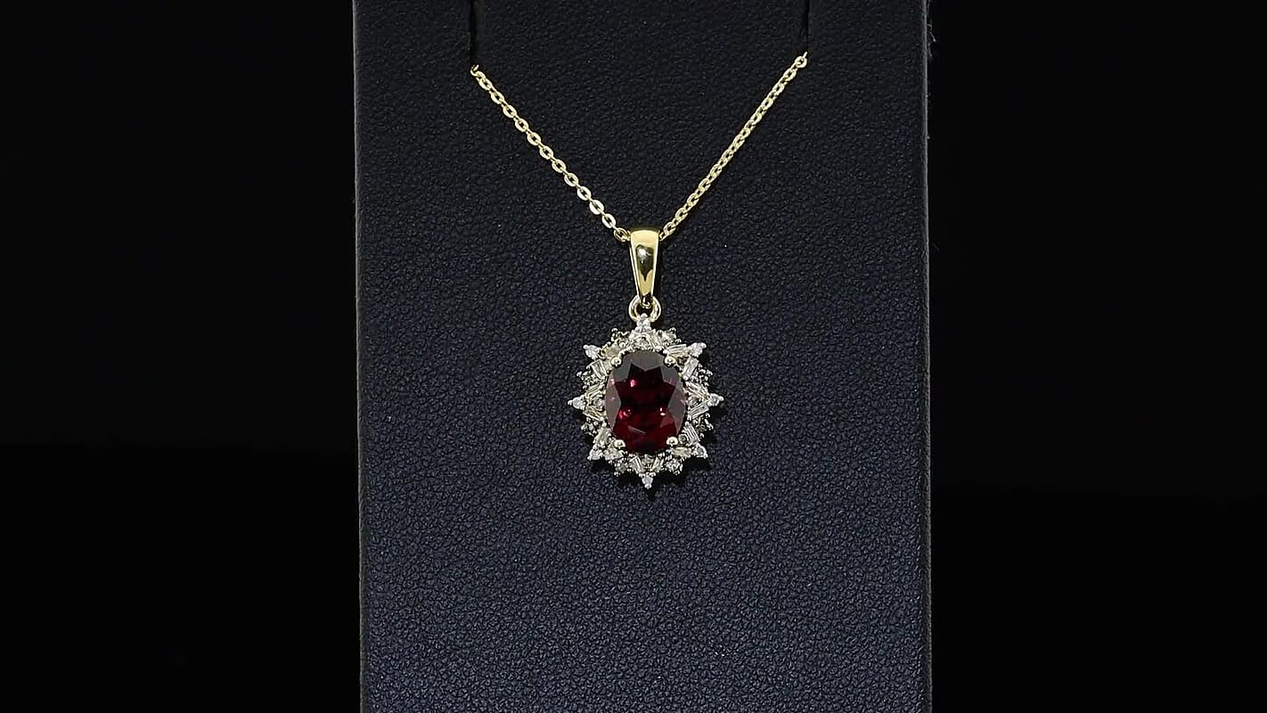 D'Joy Premium Orissa Rhodolite Garnet, Natural Champagne and White Diamond (0.25 cts) Berry Sunburst Pendant Necklace (20 Inches) in 18K Vermeil YG Over Sterling Silver 2.60 ctw
