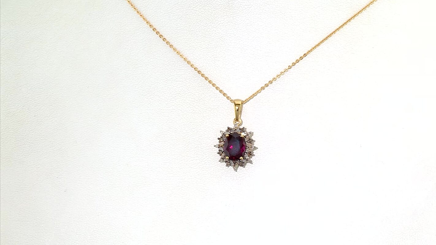 D'Joy Premium Orissa Rhodolite Garnet, Natural Champagne and White Diamond (0.25 cts) Berry Sunburst Pendant Necklace (20 Inches) in 18K Vermeil YG Over Sterling Silver 2.60 ctw