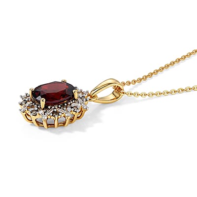 D'Joy Premium Orissa Rhodolite Garnet, Natural Champagne and White Diamond 2.60 ctw Berry Sunburst Pendant Necklace in 18K Vermeil Yellow Gold Over Sterling Silver 20 Inches