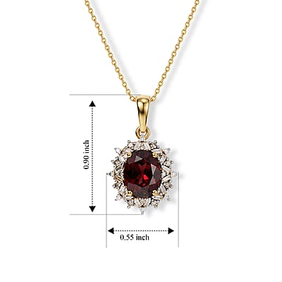 D'Joy Premium Orissa Rhodolite Garnet, Natural Champagne and White Diamond 2.60 ctw Berry Sunburst Pendant Necklace in 18K Vermeil Yellow Gold Over Sterling Silver 20 Inches