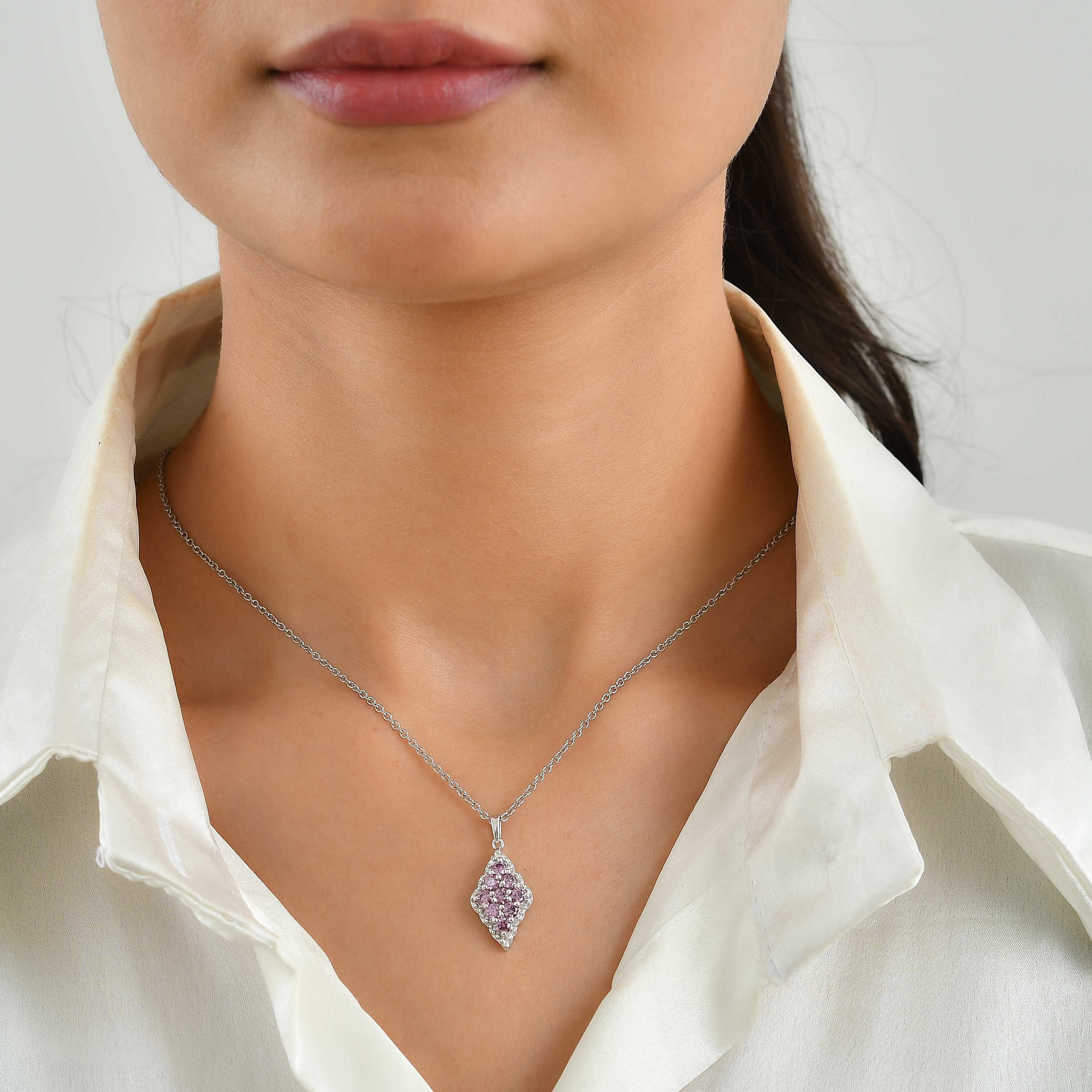 EverTrue Simulated Orchid Diamond Pendant in Platinum Bond with Stainless Steel Necklace (20 inches)