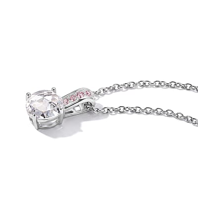 EverTrue Simulated White and Pink Diamond Pendant in Platinum Bond with Stainless Steel Necklace 20 Inches