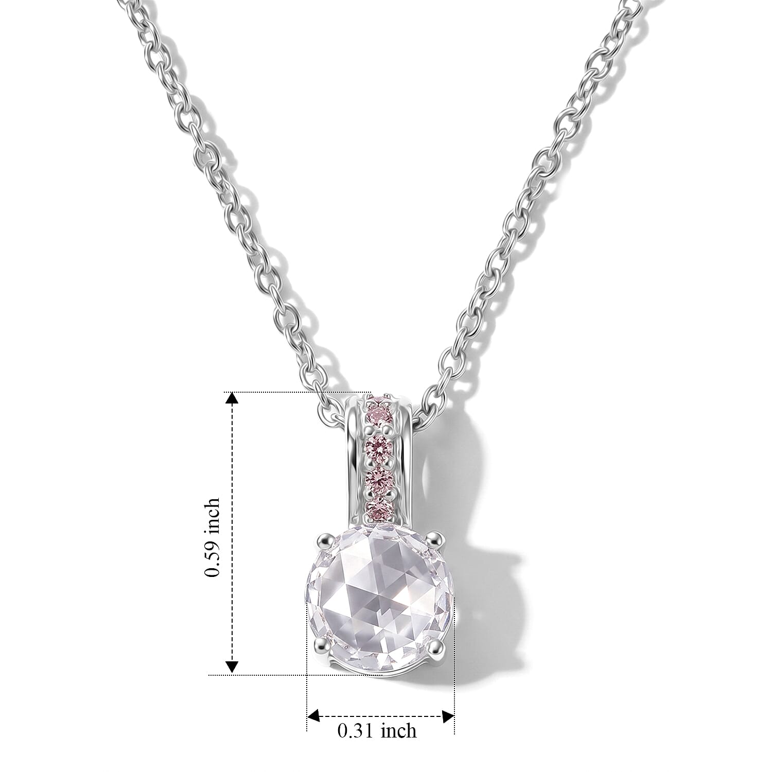 EverTrue Simulated White and Pink Diamond Pendant in Platinum Bond with Stainless Steel Necklace 20 Inches
