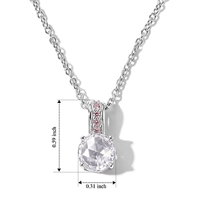 EverTrue Simulated White and Pink Diamond Pendant in Platinum Bond with Stainless Steel Necklace 20 Inches