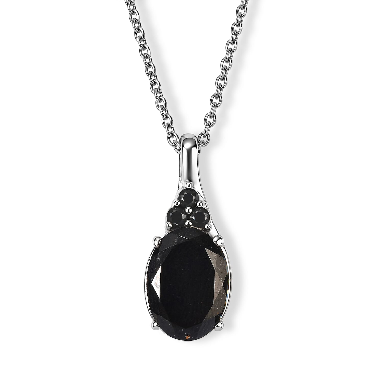 EverTrue Australian Black Tourmaline and Thai Black Spinel 6.60 ctw Pendant Necklace in Stainless Steel 20 Inches