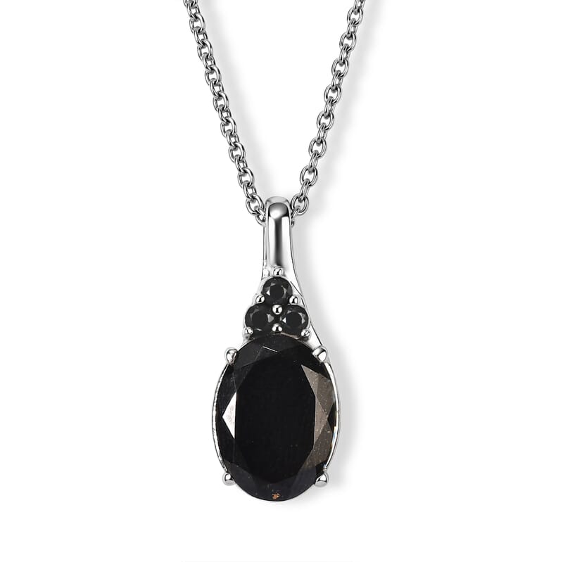 EverTrue Australian Black Tourmaline and Thai Black Spinel 6.60 ctw Pendant Necklace in Stainless Steel 20 Inches