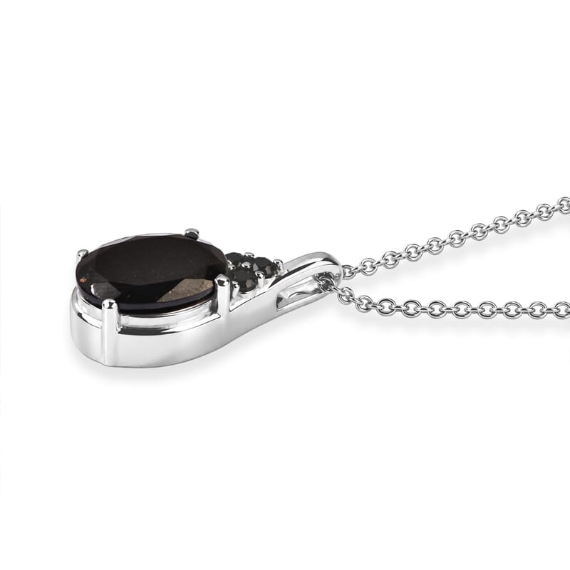 EverTrue Australian Black Tourmaline and Thai Black Spinel 6.60 ctw Pendant Necklace in Stainless Steel 20 Inches