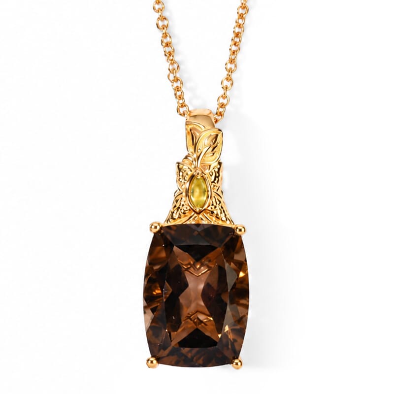 EverTrue Smoky Quartz and Hebei Peridot 13.70 ctw Pendant in 18K YG Plated Copper with ION Plated YG Stainless Steel Necklace 20 Inches