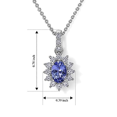 D'Joy Tanzanite and White Zircon 1.10 ctw Pendant Necklace in Rhodium Over Sterling Silver 20 Inches