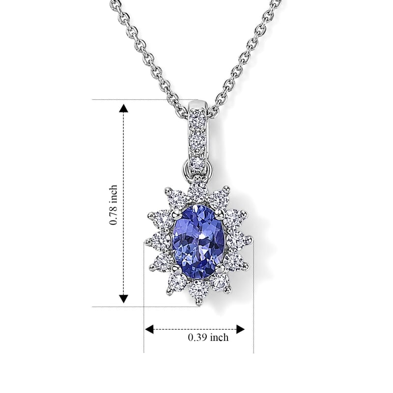 D'Joy Tanzanite and White Zircon 1.10 ctw Pendant Necklace in Rhodium Over Sterling Silver 20 Inches