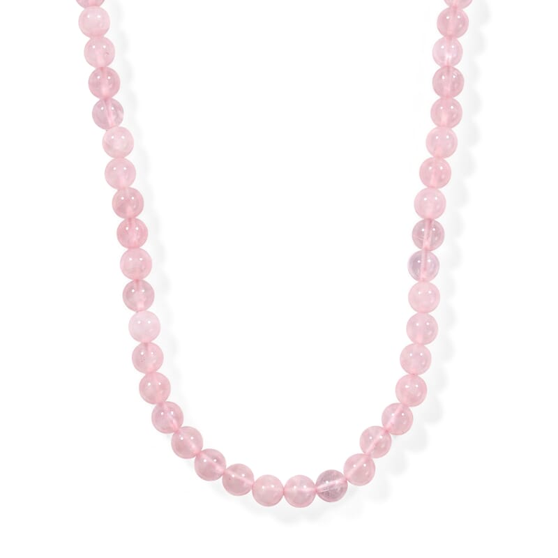 Galilea Rose Quartz 200.80 ctw Beaded Necklace 18-20 Inches and Stretch Bracelet and Earrings in Stainless Steel