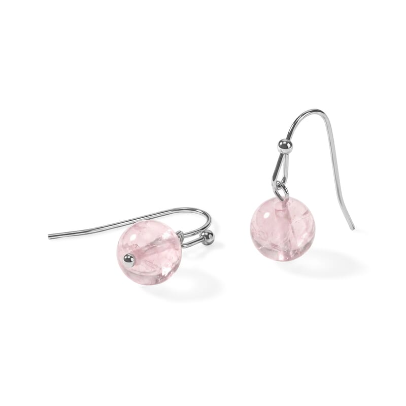 Galilea Rose Quartz 200.80 ctw Beaded Necklace 18-20 Inches and Stretch Bracelet and Earrings in Stainless Steel