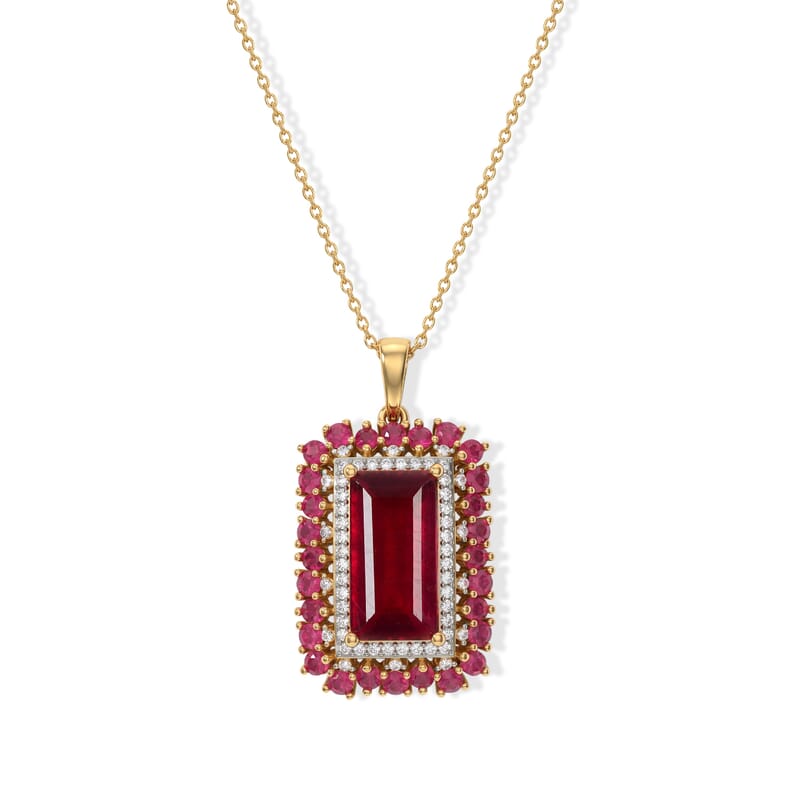 D'Joy Niassa Ruby (FF) and Moissanite 7.40 ctw Pendant Necklace in 18K Vermeil Yellow Gold Over Sterling Silver 20 Inches