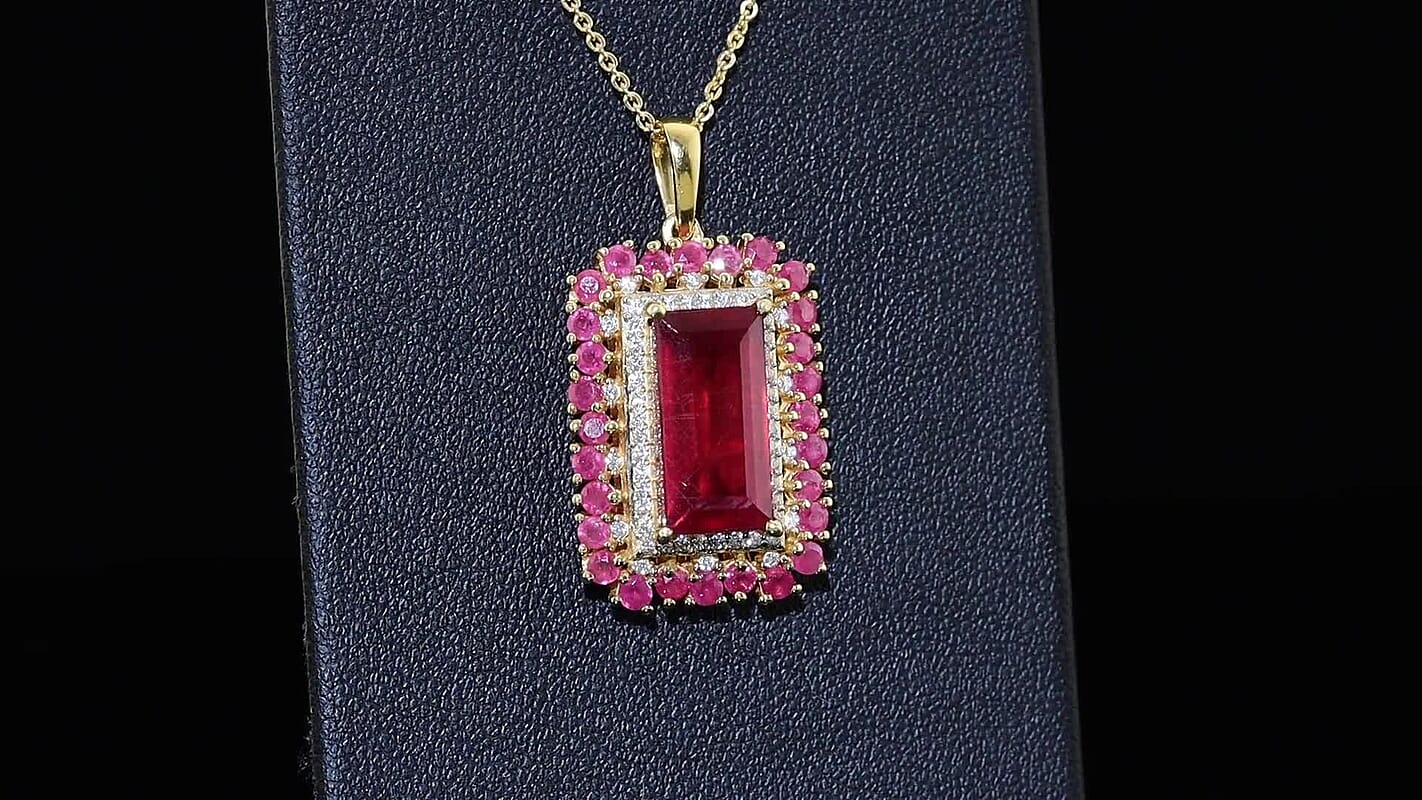 D''Joy Niassa Ruby (FF) and Moissanite 7.40 ctw Pendant Necklace in 18K Vermeil Yellow Gold Over Sterling Silver 20 Inches