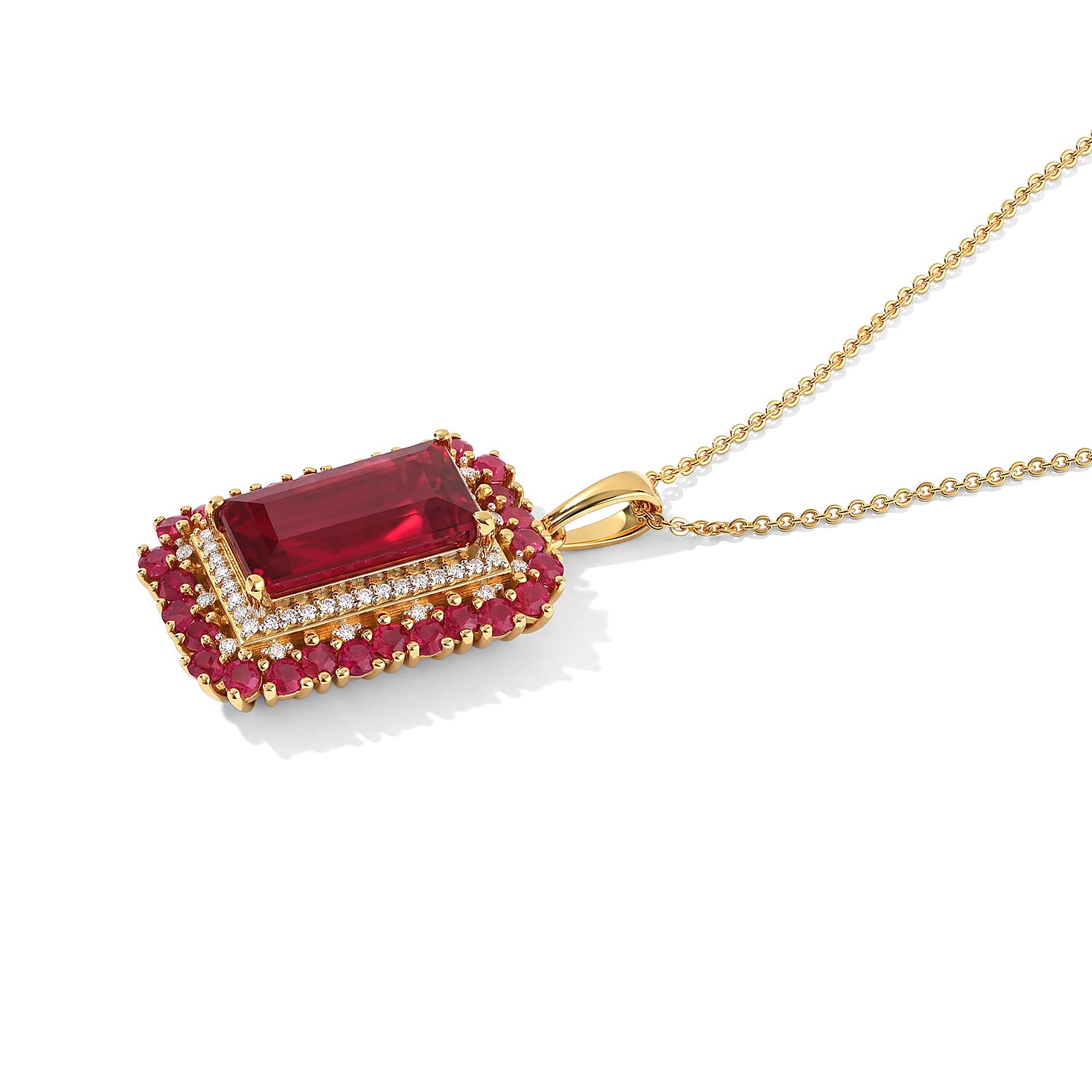D'Joy Niassa Ruby (FF) and Moissanite 7.40 ctw Pendant Necklace in 18K Vermeil Yellow Gold Over Sterling Silver 20 Inches