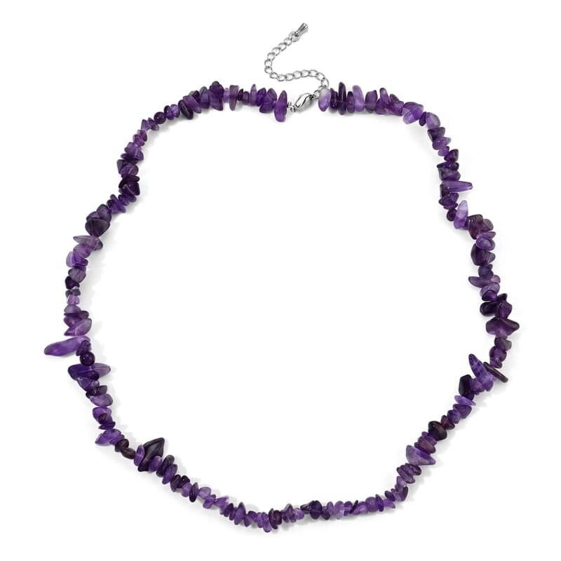 African Amethyst 355.00 ctw Earrings, Chips Necklace (24 Inches) and Pendant Necklace (20-22 Inches) in Stainless Steel