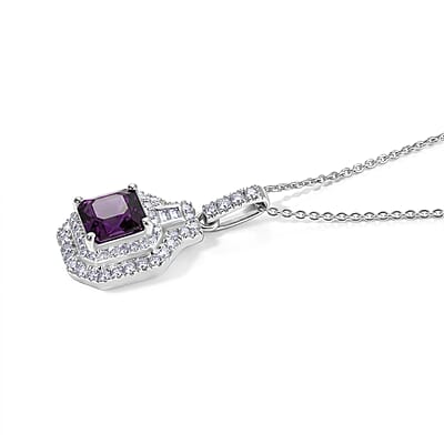 D'Joy AAA Radiant Ember Garnet and Moissanite 2.50 ctw Pendant Necklace in Rhodium Over Sterling Silver (20 Inches)