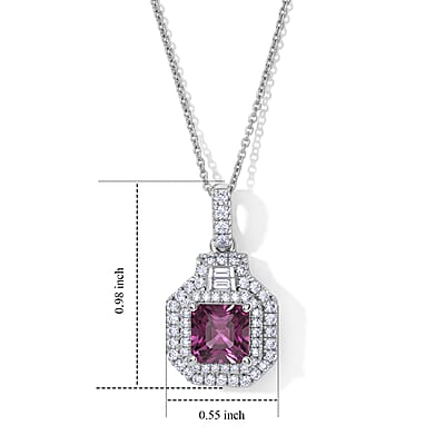 D'Joy AAA Radiant Ember Garnet and Moissanite 2.50 ctw Pendant Necklace in Rhodium Over Sterling Silver (20 Inches)