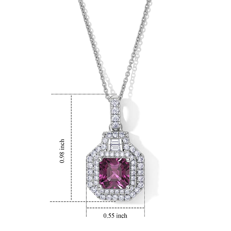 D'Joy AAA Radiant Ember Garnet and Moissanite 2.50 ctw Pendant Necklace in Rhodium Over Sterling Silver (20 Inches)
