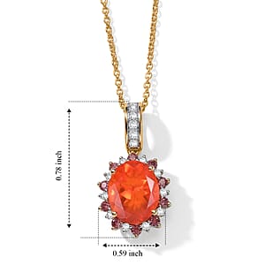10K Yellow Gold Mexican Cherry Fire Opal and Padparadscha Sapphire and Luxuriant Lab Grown Diamond (G-H, SI) (0.15 cts) 2.20 ctw Sunset Bloom Pendant Necklace