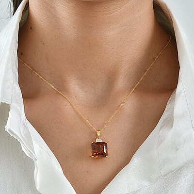 D'Joy Asscher Cut AAA Santa Ana Madeira Citrine and Moissanite 8.70 ctw Pendant Necklace in 18K Vermeil Yellow Gold Over Sterling Silver 20 Inches