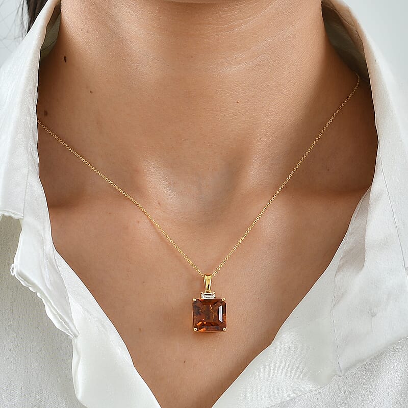 D'Joy Asscher Cut AAA Santa Ana Madeira Citrine and Moissanite 8.70 ctw Pendant Necklace in 18K Vermeil Yellow Gold Over Sterling Silver 20 Inches