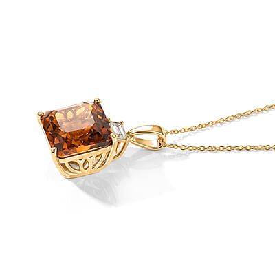 D'Joy Asscher Cut AAA Santa Ana Madeira Citrine and Moissanite 8.70 ctw Pendant Necklace in 18K Vermeil Yellow Gold Over Sterling Silver 20 Inches
