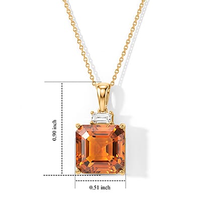 D'Joy Asscher Cut AAA Santa Ana Madeira Citrine and Moissanite 8.70 ctw Pendant Necklace in 18K Vermeil Yellow Gold Over Sterling Silver 20 Inches