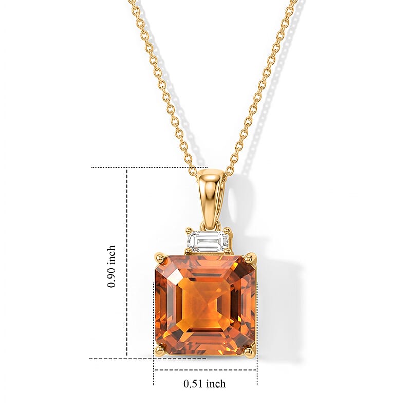D'Joy Asscher Cut AAA Santa Ana Madeira Citrine and Moissanite 8.70 ctw Pendant Necklace in 18K Vermeil Yellow Gold Over Sterling Silver 20 Inches