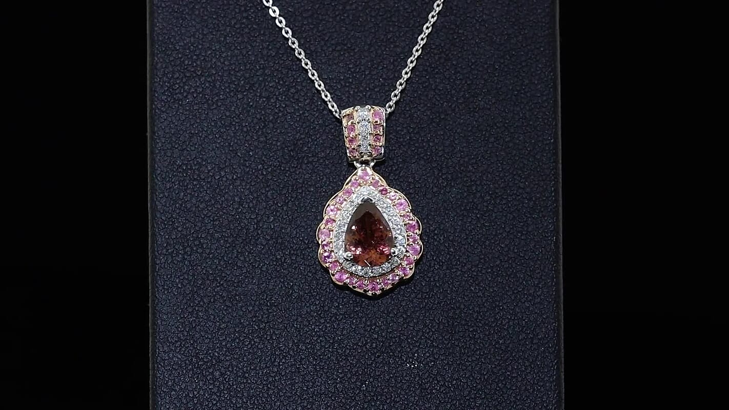 D''Joy AAA Morro Redondo Pink Tourmaline, Multi Gemstone Pendant Necklace (20 Inches) in Rhodium Over Sterling Silver 1.70 ctw