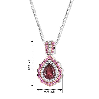 D'Joy AAA Morro Redondo Pink Tourmaline and Multi Gemstone 1.70 ctw Pendant Necklace in Rhodium Over Sterling Silver 20 Inches
